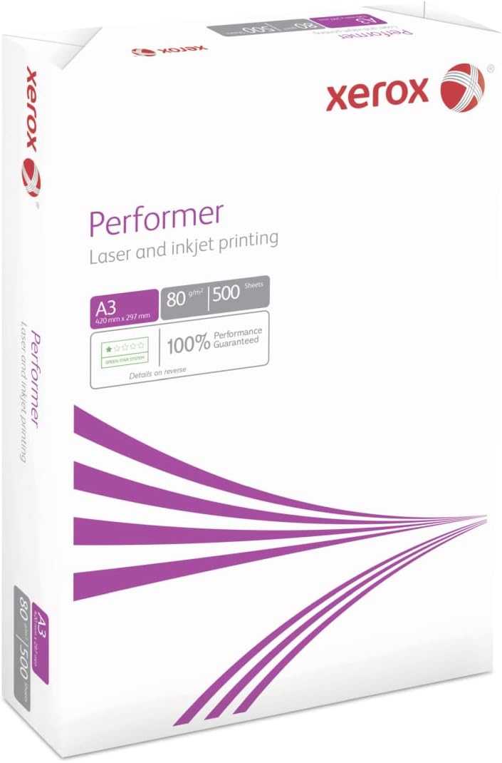 Xerox 003R90569 Performer Kopier-/Drucker-/Universalpapier, DIN A3, 80 g/m², 1 Pack a 500 Blatt, wei