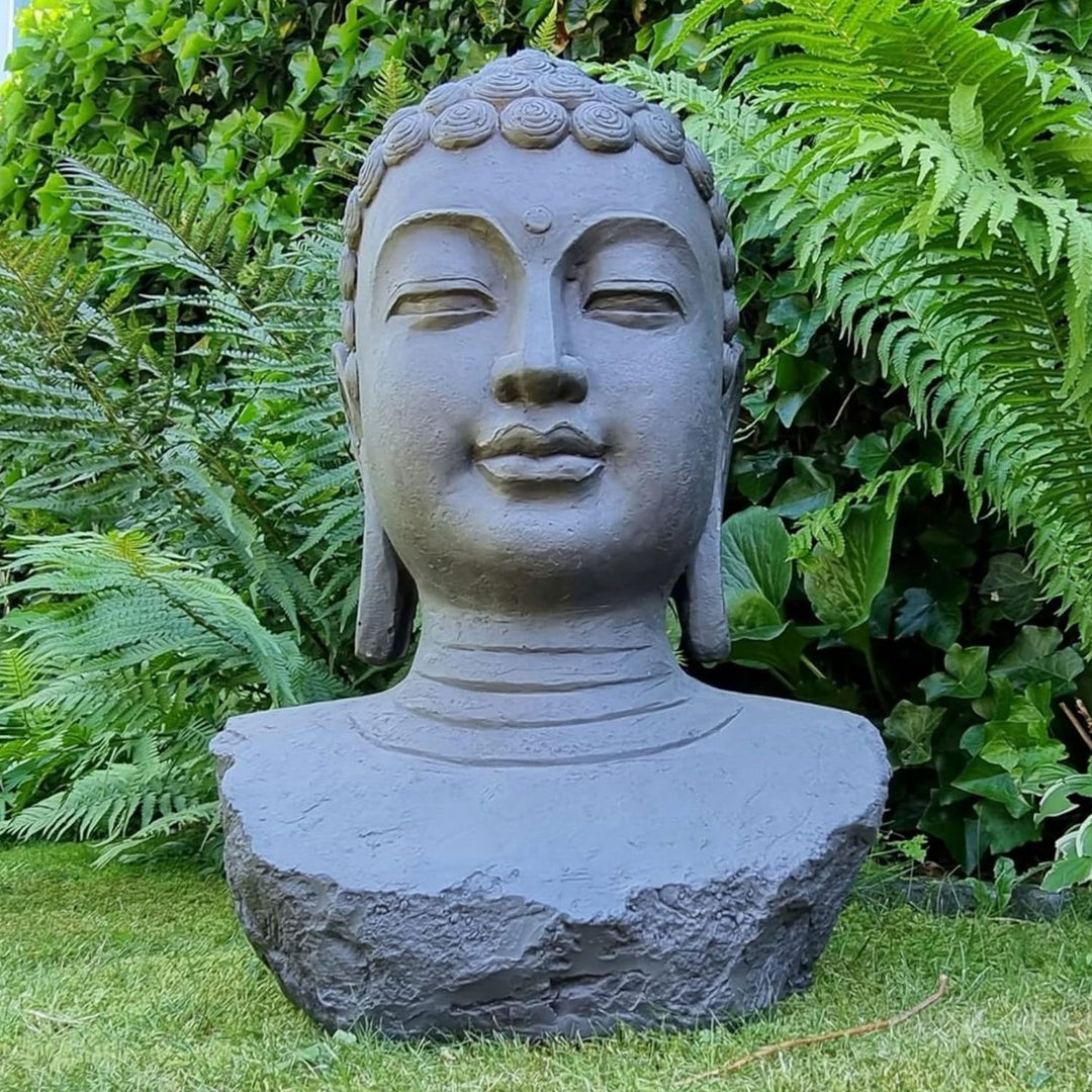 XL Buddha Kopf Gartenbilder für Outdoor - Meditation - Gross Dunkel Grau Gartenbild - 60cm
