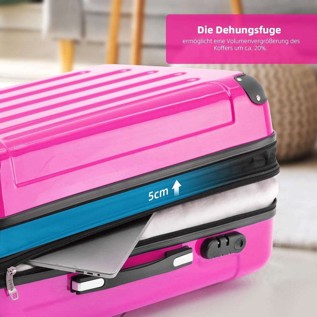BEIBYE Zwillingsrollen 2048 Hartschale Trolley Koffer Reisekoffer Taschen Gepäck in M-L-XL-Set (Pink