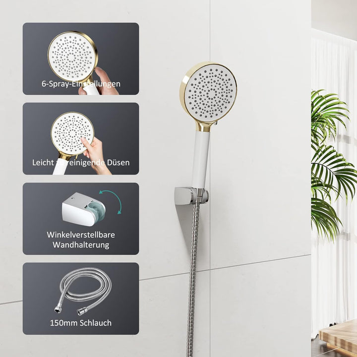 EMKE Duschkopf mit Schlauch, Wassersparender Duschkopf druckerhöhend mit Filter, 1.5m Schlauch und H
