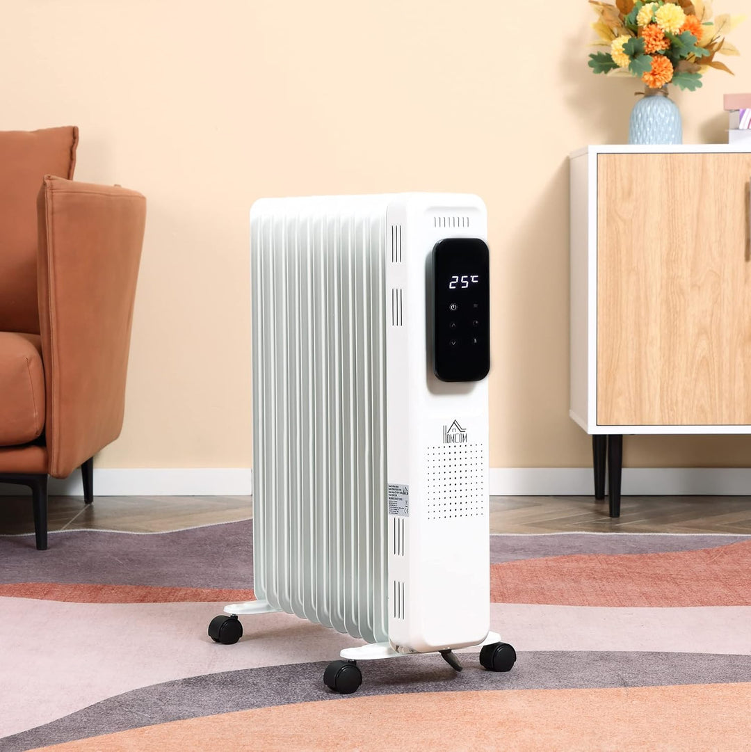 HOMCOM Ölradiator tragbar elektrisch Heizkörper 2500W 3 Heizstufen 24-Stunden-Timing elektrische Hei