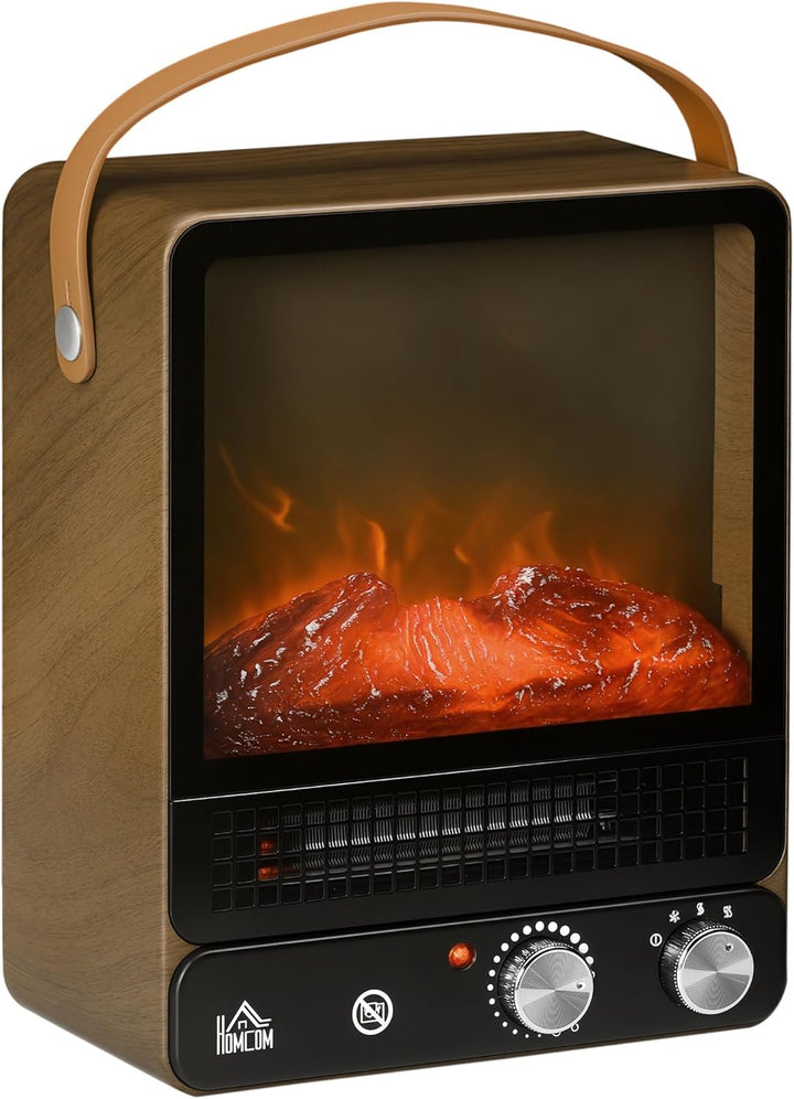 HOMCOM Elektrokamin mit Flammeneffekt, Geräuscharmer Standkamin mit Griff, regelbarer Kaminofen, 750