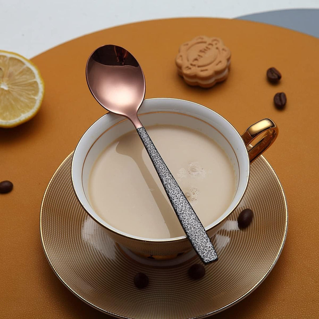 Besteck Set 24 Stück Roségold Kopfbeschichtung mit Schwarzem Marsgriff, Edelstahl Kupfer Titanbeschi
