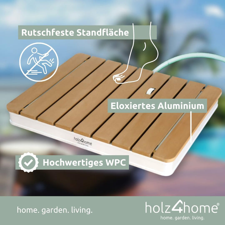 holz4home® Bodendusche als Gartendusche oder Pooldusche I Eckig aus WPC und Aluminium I Höhenverstel
