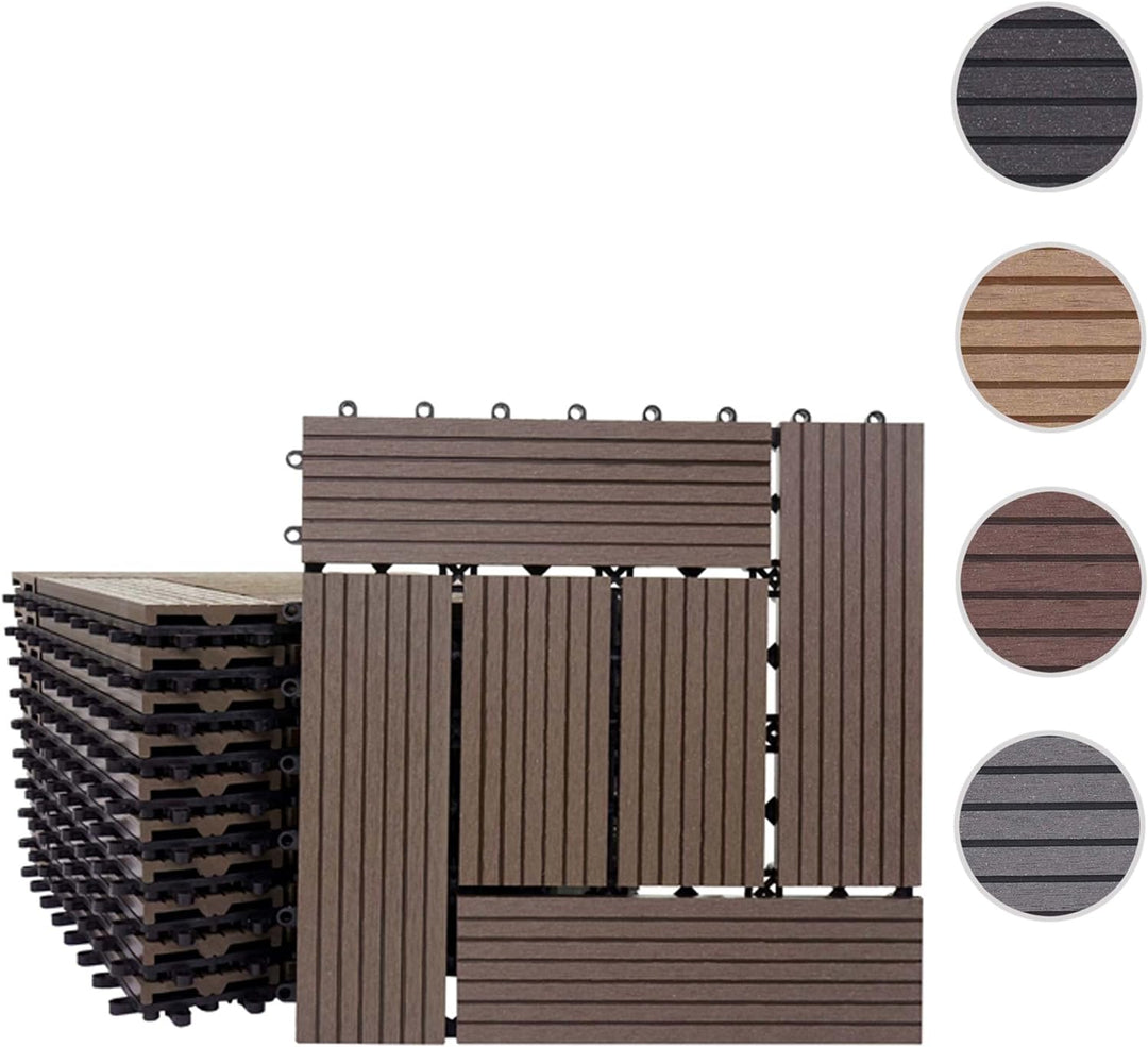 Mendler WPC Bodenfliese Rhone, Holzoptik Balkon/Terrasse, 11x je 30x30cm = 1qm versetzt - Basis Coff