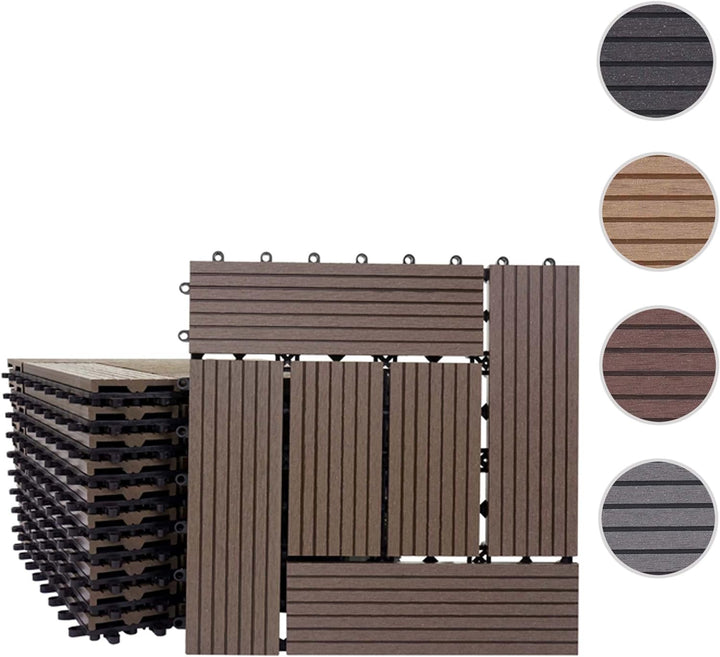 Mendler WPC Bodenfliese Rhone, Holzoptik Balkon/Terrasse, 11x je 30x30cm = 1qm versetzt - Basis Coff