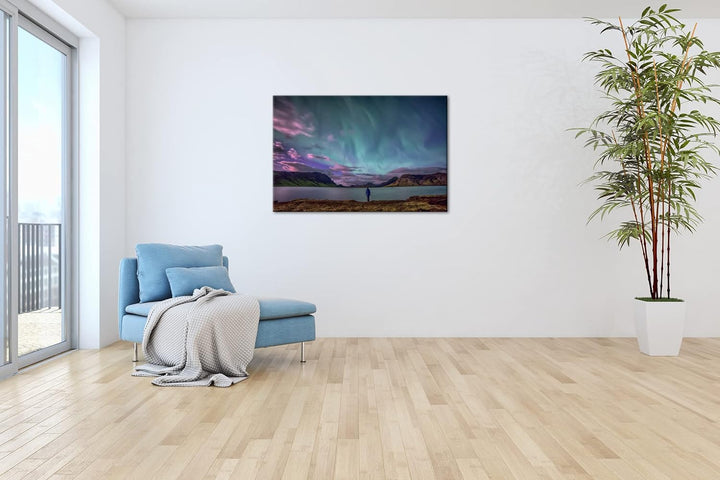 deyoli mystische Nordlichter am Abendhimmel Format: 100x70 als Leinwandbild, Motiv fertig gerahmt au