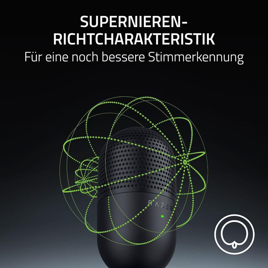 Razer Seiren V3 Mini - Ultrakompaktes USB-Mikrofon (14mm Supernieren Kondensatormikrofon, Tap-to-Mut