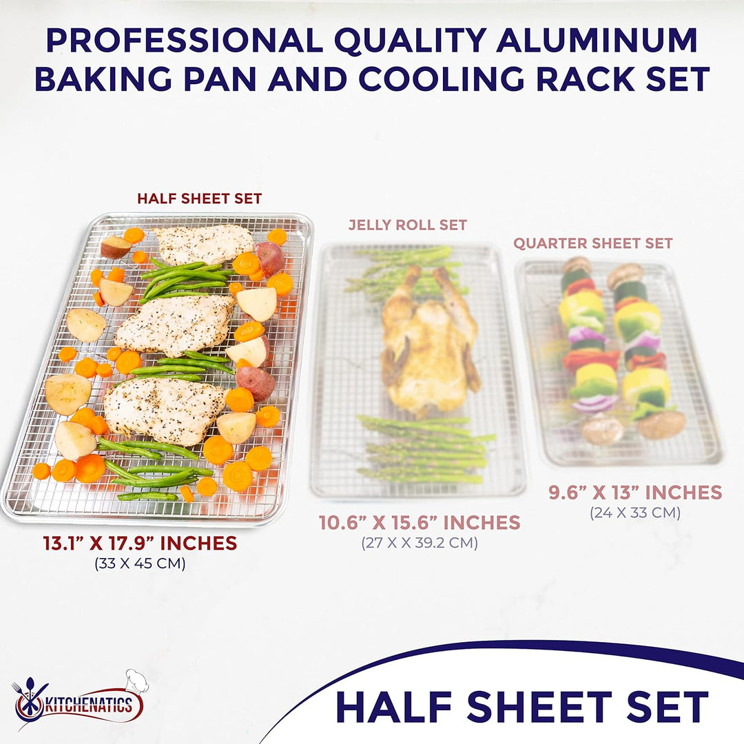 KITCHENATICS Robuste Halbblech-Backform mit Gestell-Set, Backblech für Ofen, Aluminiumblech mit Rand