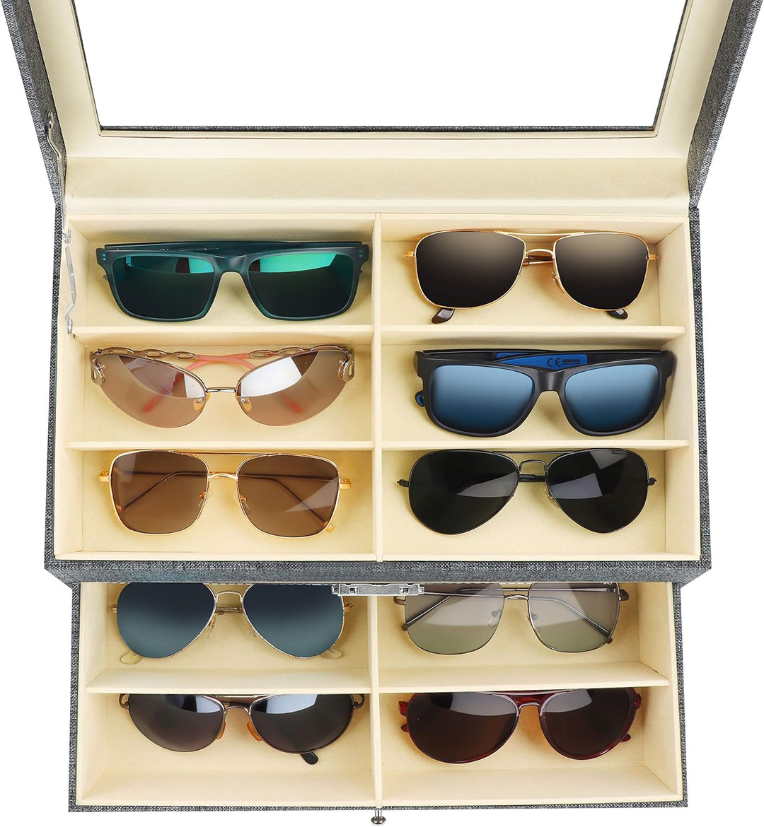 Kurtzy Verschliessbare Sonnenbrillen Aufbewahrungsbox 2 Stufig – Brillen Schatulle mit Schloss und S