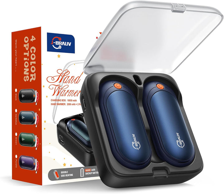 J-BRAUV Handwärmer Elektrisch 2er Set, 4000mAh Taschenwärmer Wiederverwendbar Mit 10000mAh Ladebox,