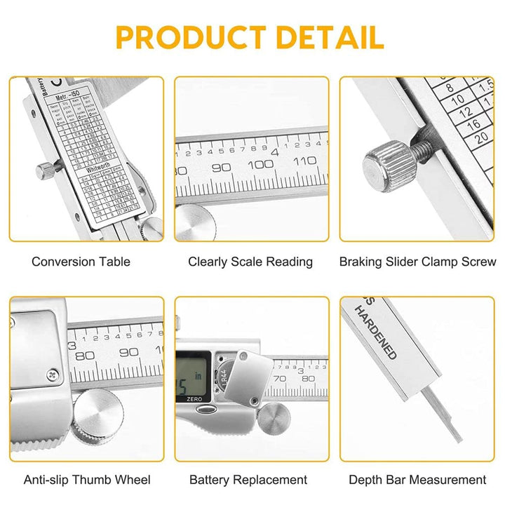 Digitales Messschieber-Messwerkzeug, Edelstahl-Messschieber, digitales Mikrometer mit grossem LCD-Bi