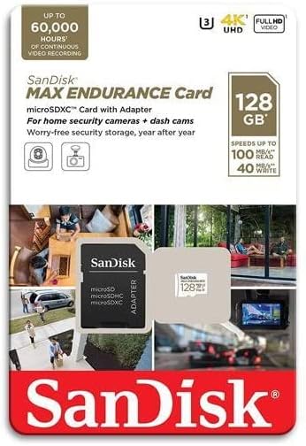 SanDisk MAX ENDURANCE Video Monitoring for Dashcams & Home Monitoring 128 GB microSDXC Memory Card +
