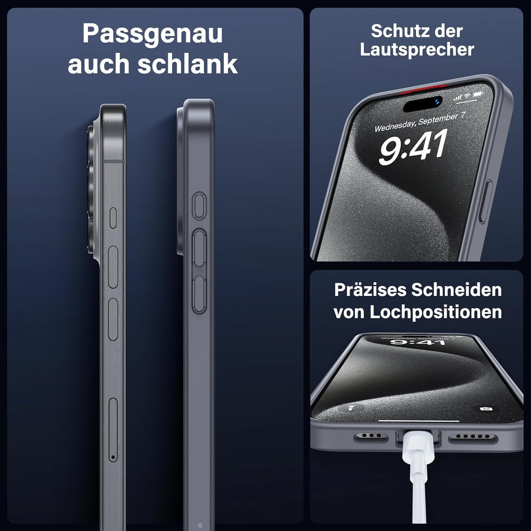 UniqueMe für iPhone 15 Pro Hülle, 5-in-1-Set Handyhülle für iPhone 15 Pro Case Rundumschutz Schutzhü