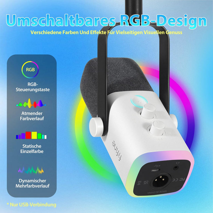 FIFINE XLR Streaming Mikrofon mit Arm für Podcast Studio, USB Dynamisch Microphone Gaming PC mit Stu