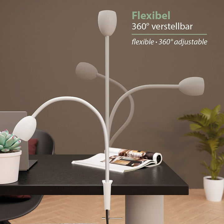 ledscom.de GU10 Klemmlampe KLUK mit Schwanenhals, weiss inkl. GU10, warm-weiss, 4,914W, je 450lm, 2