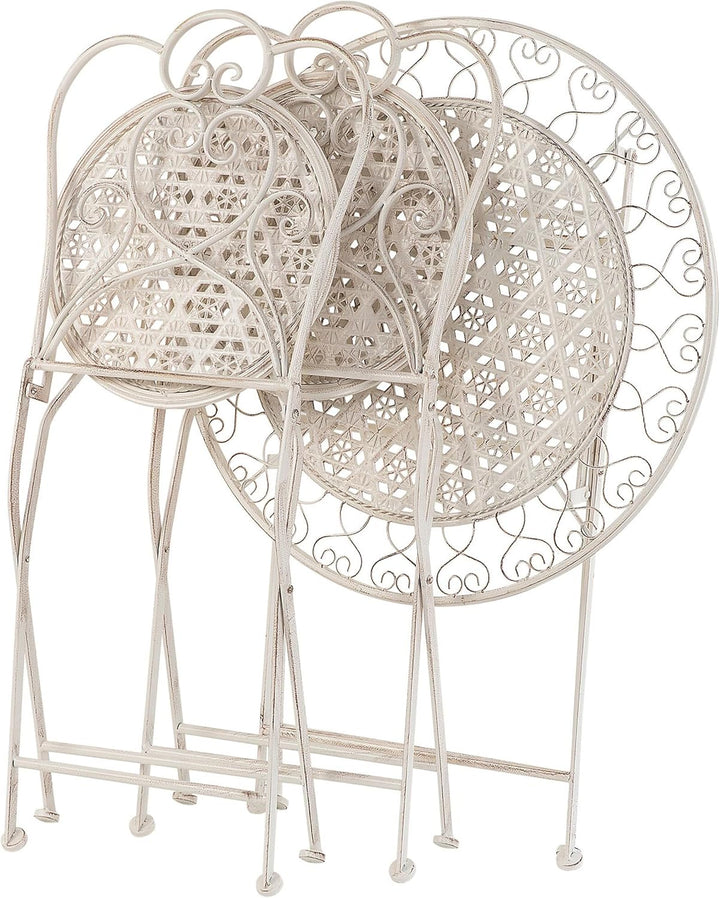Garten Bistro Set Balkonset Balkonmöbel beige 2 Stühle Klapptisch Metall Trieste