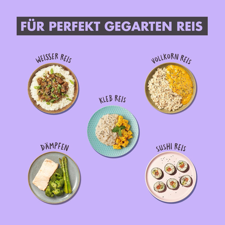 REISHUNGER Reiskocher & Dampfgarer mit Keramikbeschichtung, Schwarz, 1,8L - bis zu 10 Portionen - Sc