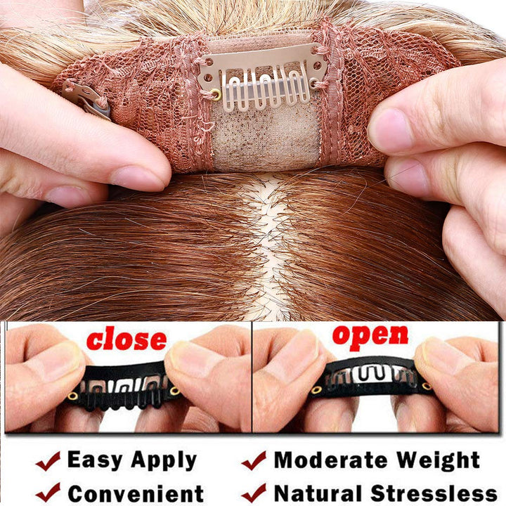 Silk-co Hair Topper Echthaar mit langem Pony, Toupet Damen 10x12cm Basis, Haartopper Echthaar mit Re