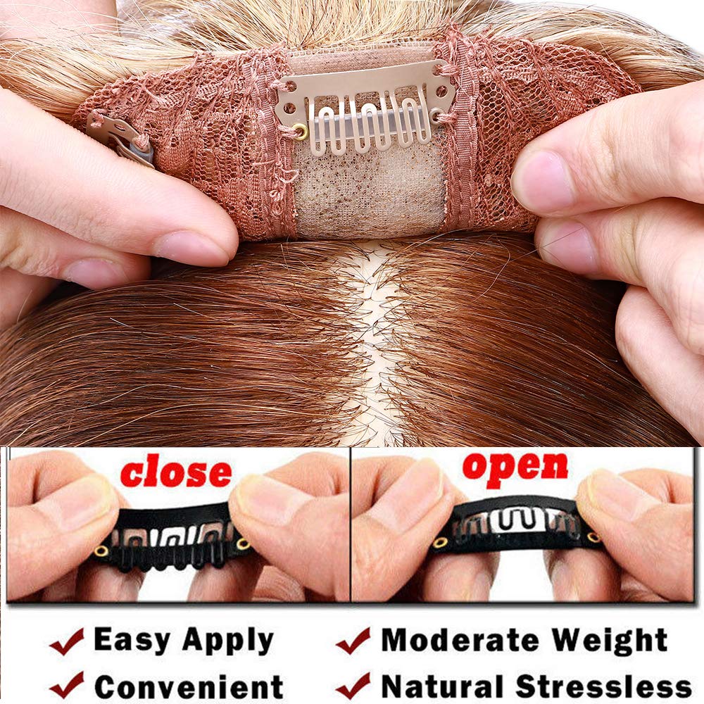 Silk-co Hair Topper Echthaar mit langem Pony, Toupet Damen 10x12cm Basis, Haartopper Echthaar mit Re