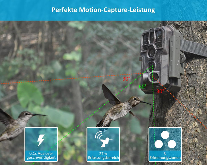 GardePro E5S Wildkamera 32MP 1296P H.264 Video, Wildtierkamera mit Bewegungsmelder Nachtsicht bis 30