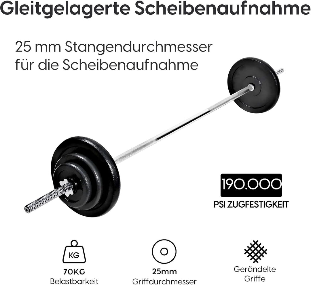 wuuhoo® Langhantelstange Henry - 180cm / 150 cm / 120 cm Hantelstange 25mm, Stahl verchromte Hantel