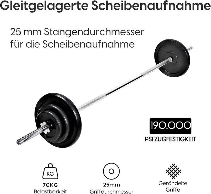 wuuhoo® Langhantelstange Henry - 180cm / 150 cm / 120 cm Hantelstange 25mm, Stahl verchromte Hantel