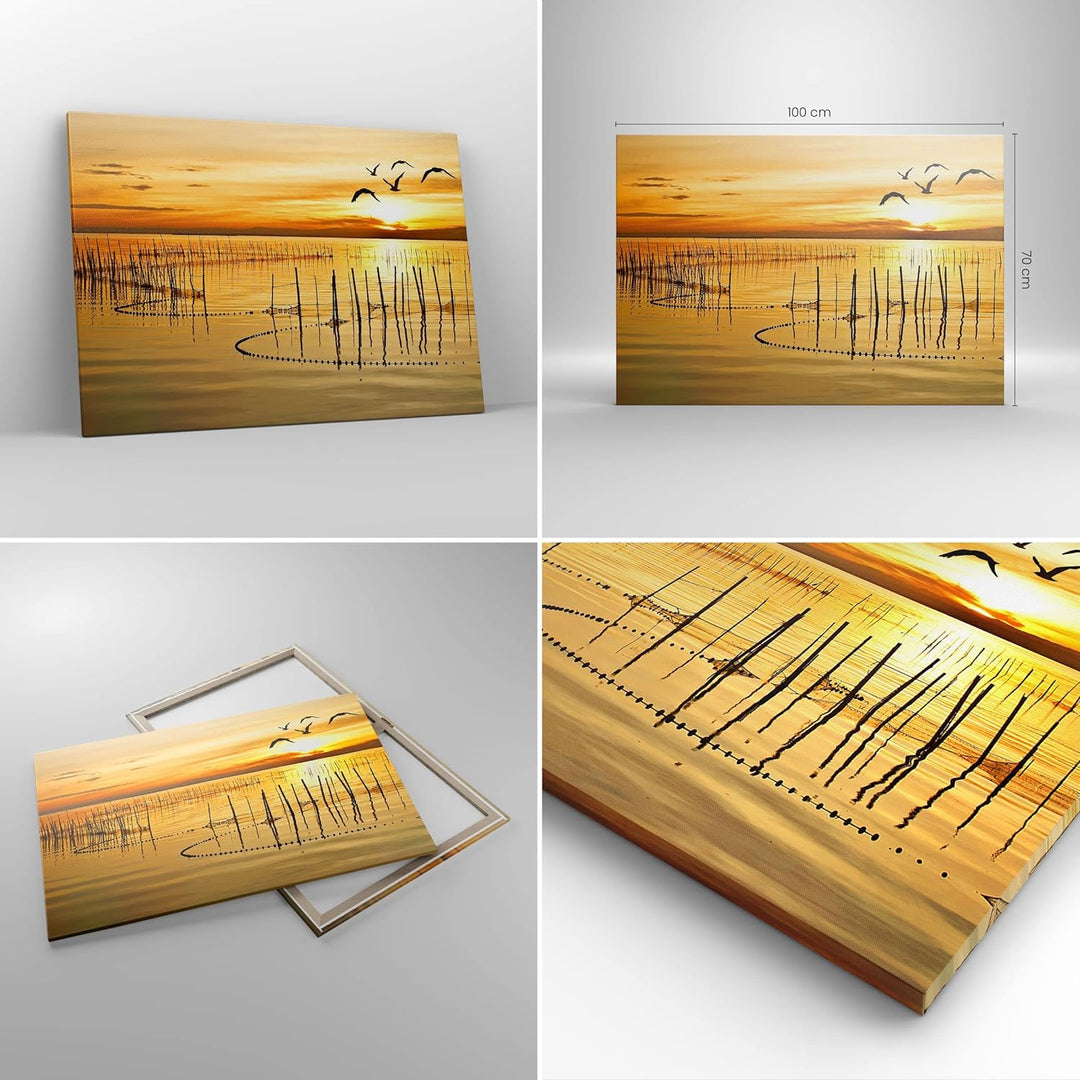 Bilder auf Leinwand 100x70cm Leinwandbild mit Rahmen See Vogel Wasser Gross Wanddeko Bild Schlafzimm