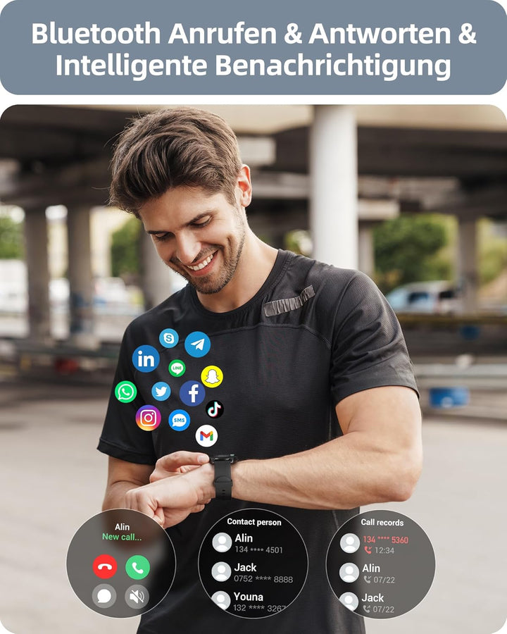 Parsonver Smartwatch Herren mit Telefonfunktion, Fitness-Tracker mit Herzfrequenz Schlafmonitor, 1.3