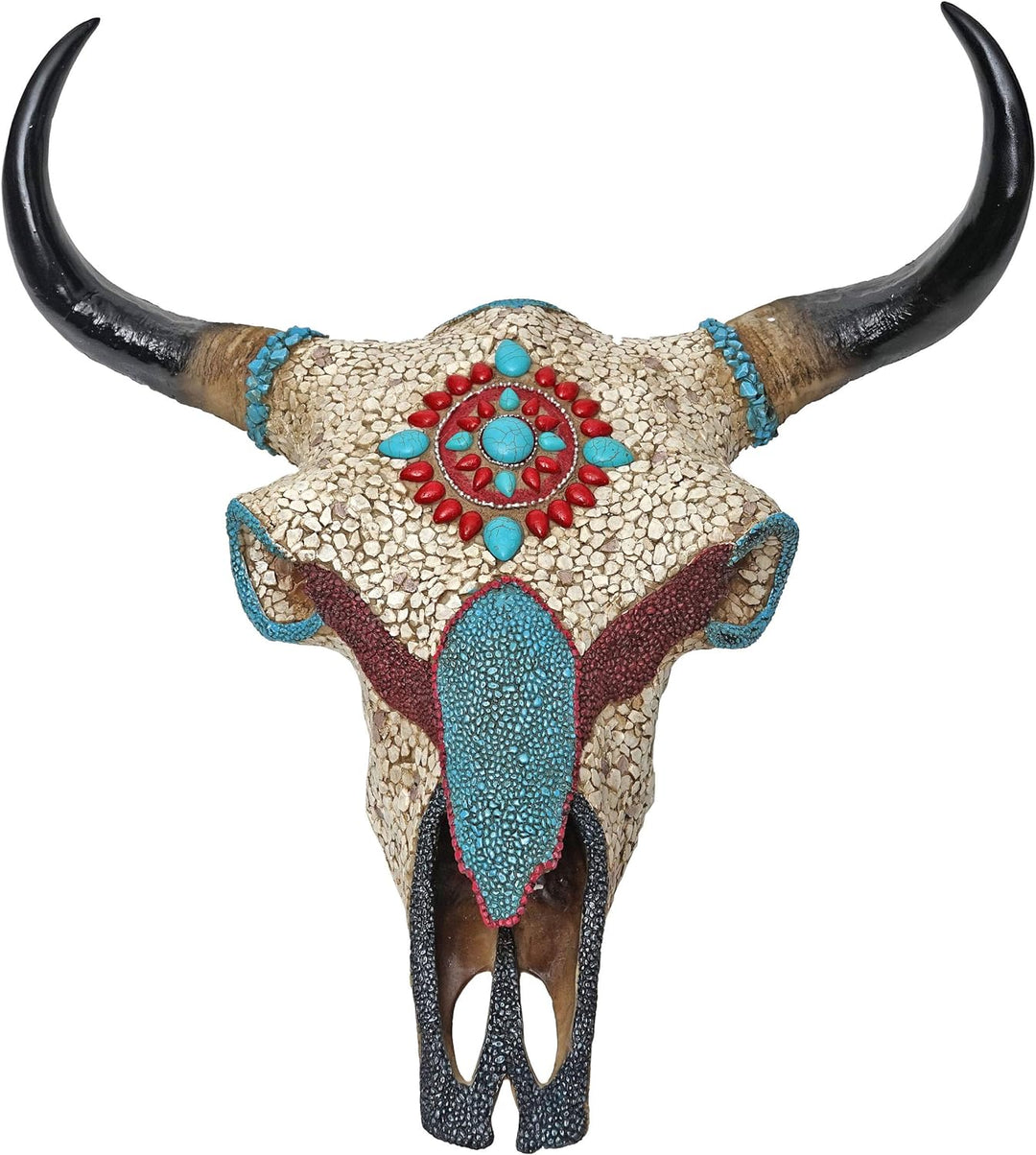 Mendler Deko Kuhschädel HWC-D31, Stierkopf Bulle Tierkopf Kuhkopf Trophäe mit Mosaik, Polyresin 51x5