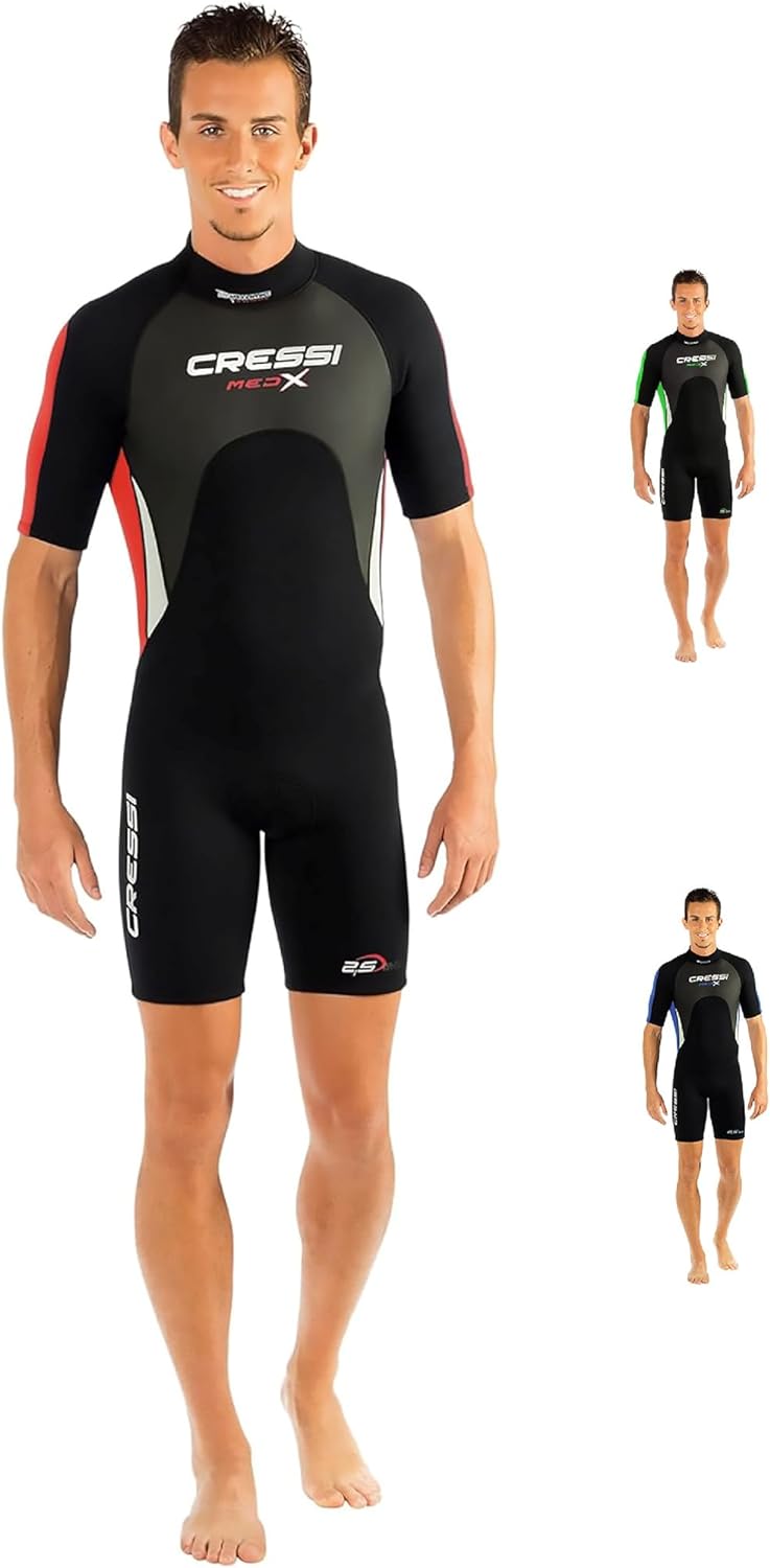 Cressi Med X Men's - Shorty Herren Neoprenanzug Premium Neopren 2.5 mm XXXXL/8 Schwarz/Rot/Silber, X