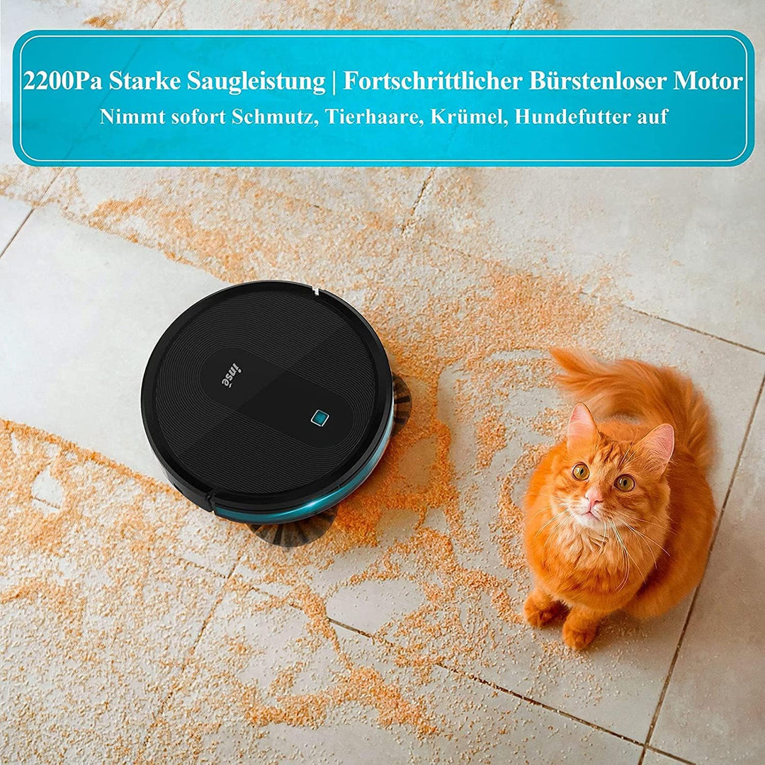 INSE Saugroboter, Staubsauger Roboter, 2200Pa Starke Saugkraft, Super Leise Ultra Flach Selbstauflad
