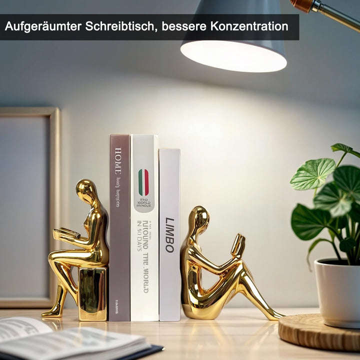 DARUITE 1 Parr Buchstütze, Goldene Lesefigur Buchstützen, kreative Bücherstützen, Robuste und Stilvo