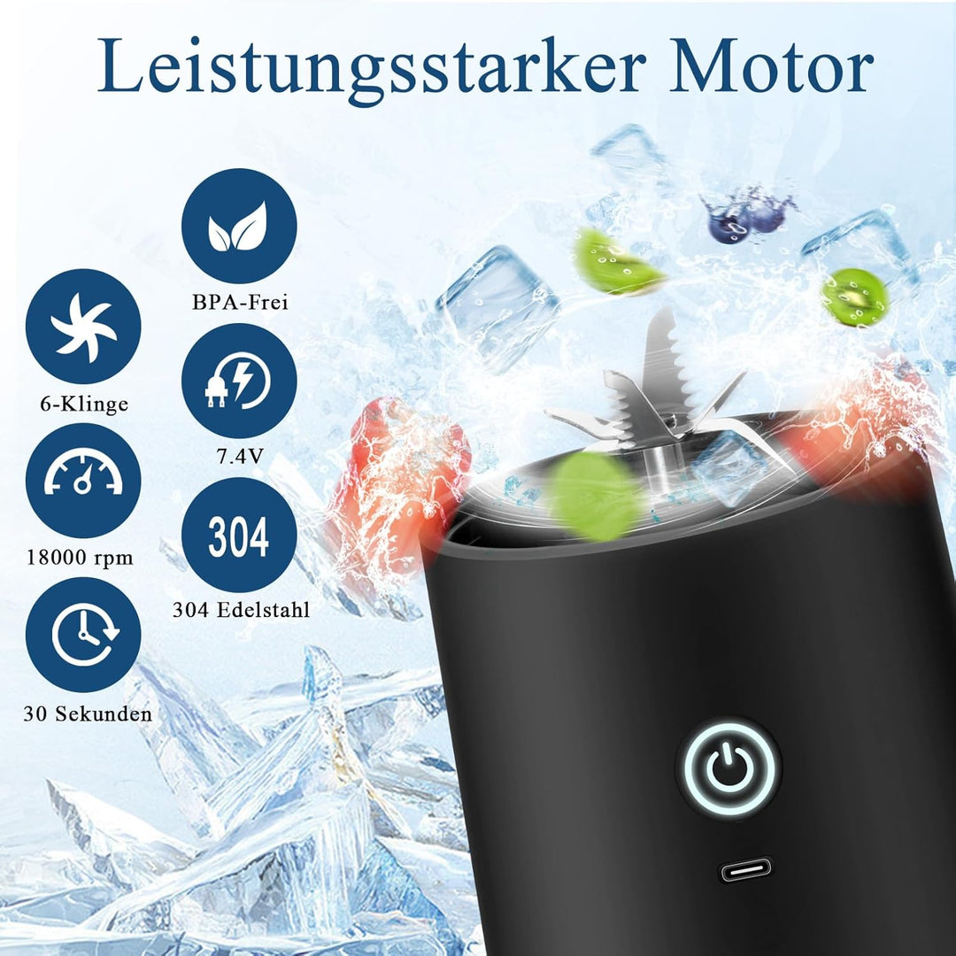 Rainpal Tragbarer Mixer/Mini Standmixer, 600mL USB Wiederaufladbarer Blender mit Becherdeckel, 6 Kli