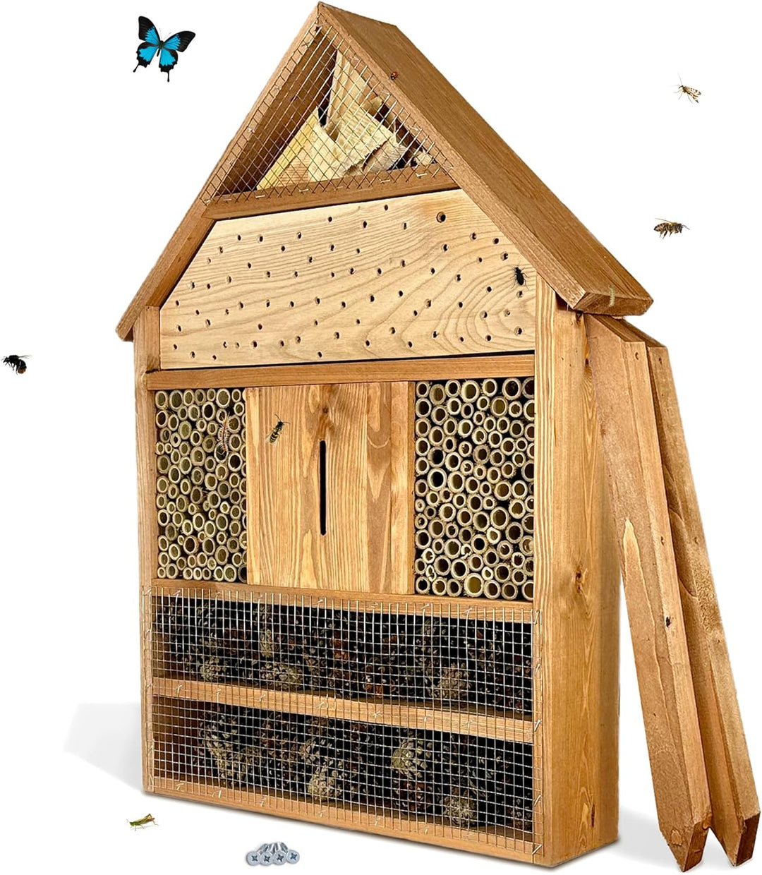 GARTENETAGE Insektenhotel XXL geölt/Naturbelassenes, massives Insektenhaus & Bienenhotel/Insektenhot