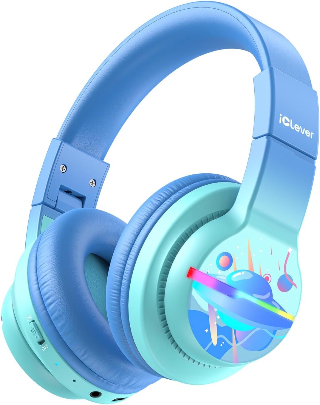 iClever Bluetooth Kinder Kopfhörer, Farbige LED-Leuchten, Kinderkopfhörer Over-Ear mit 74/85dBA Laut