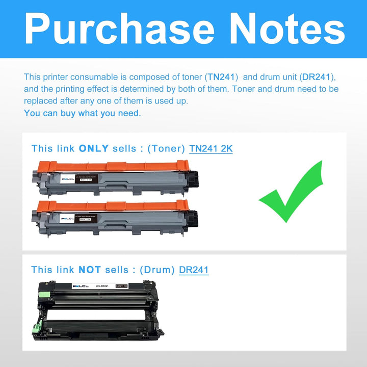 LCL Kompatibel Tonerkartusche TN-241 TN241 TN241BK (2 Schwarz) Ersatz für Brother DCP-9015CDW DCP-90