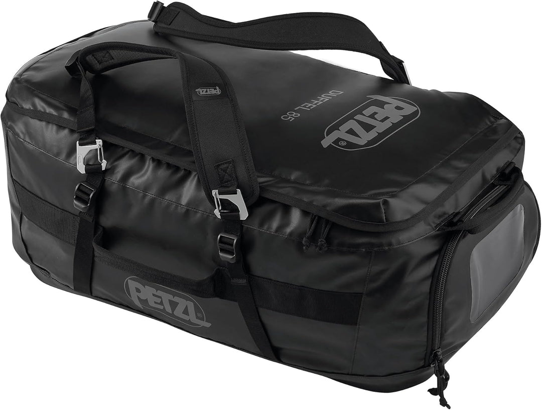 Petzl Duffel 85 Mittelgrosse Transporttasche aus TPU Plane und Polypropylen in der Farbe Schwarz 85