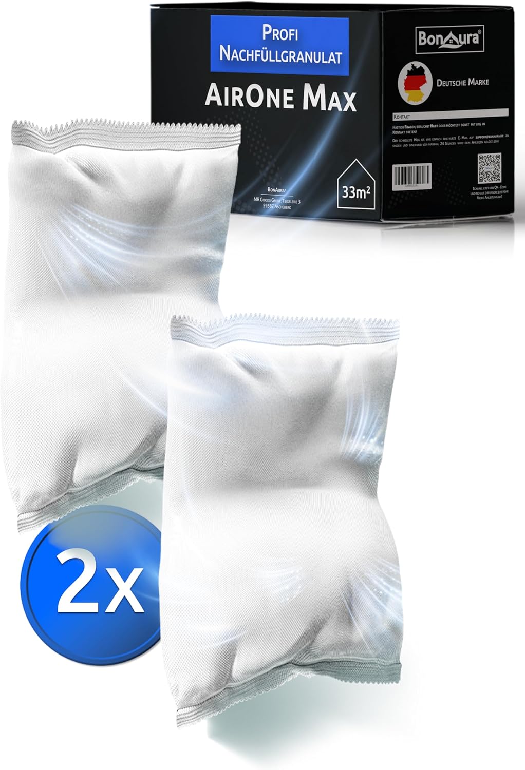 BonAura® AirOne Max Luftentfeuchter Nachfüllpack I 2er Set 980g Luftentfeuchter Granulat I Entfeucht