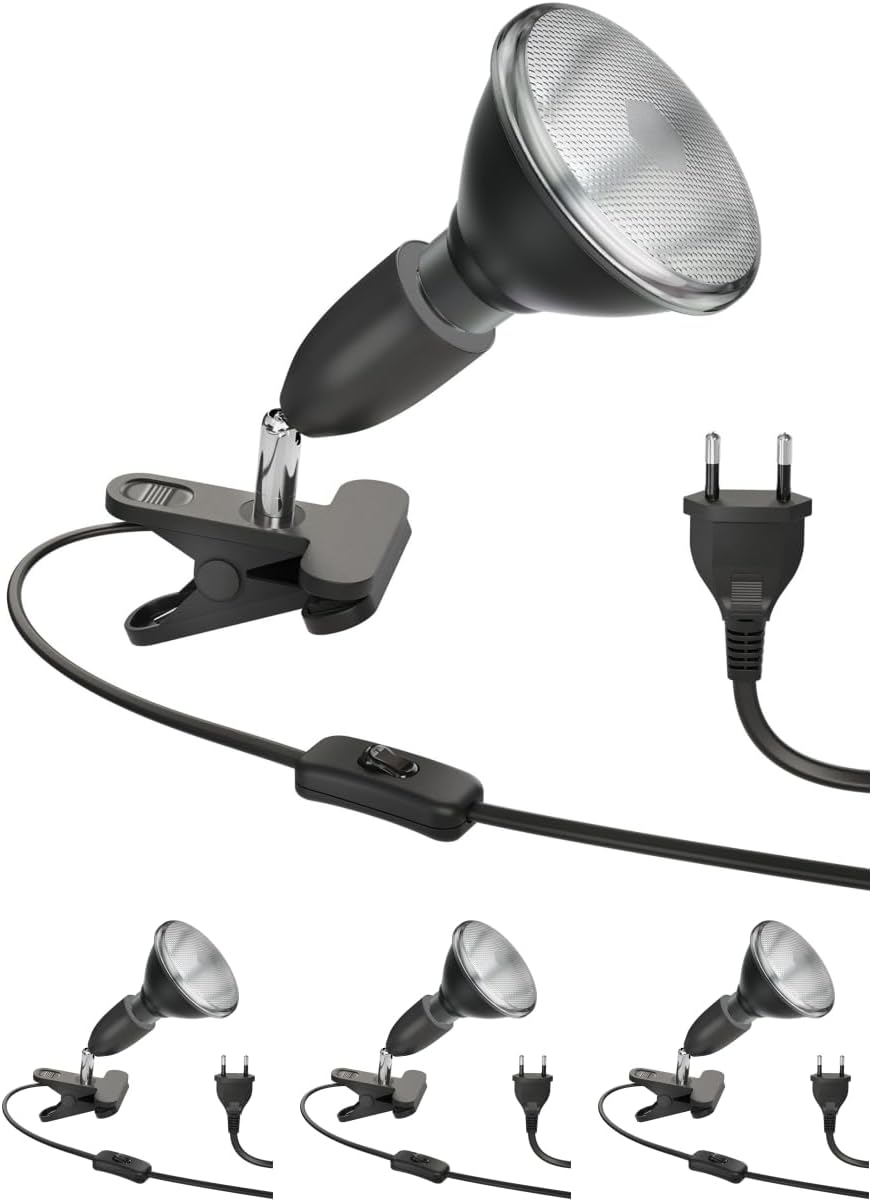ledscom.de E27 Klemmleuchte LIK, schwarz inkl. PAR38 LED Reflektor-Lampe schwarz je 1279lm warm-weis