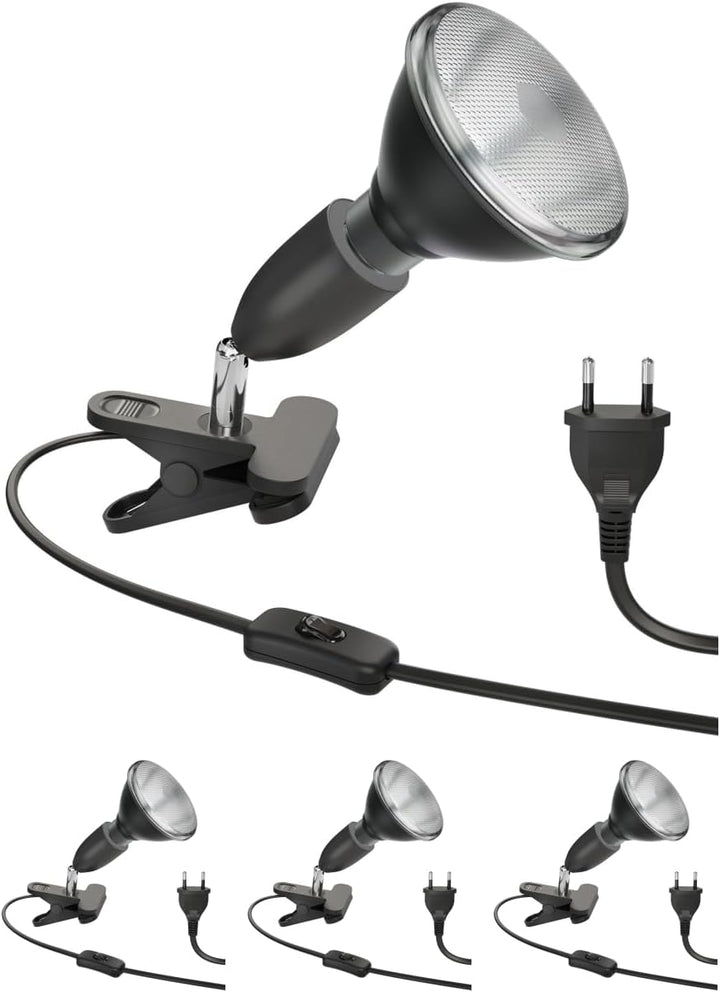 ledscom.de E27 Klemmleuchte LIK, schwarz inkl. PAR38 LED Reflektor-Lampe schwarz je 1279lm warm-weis