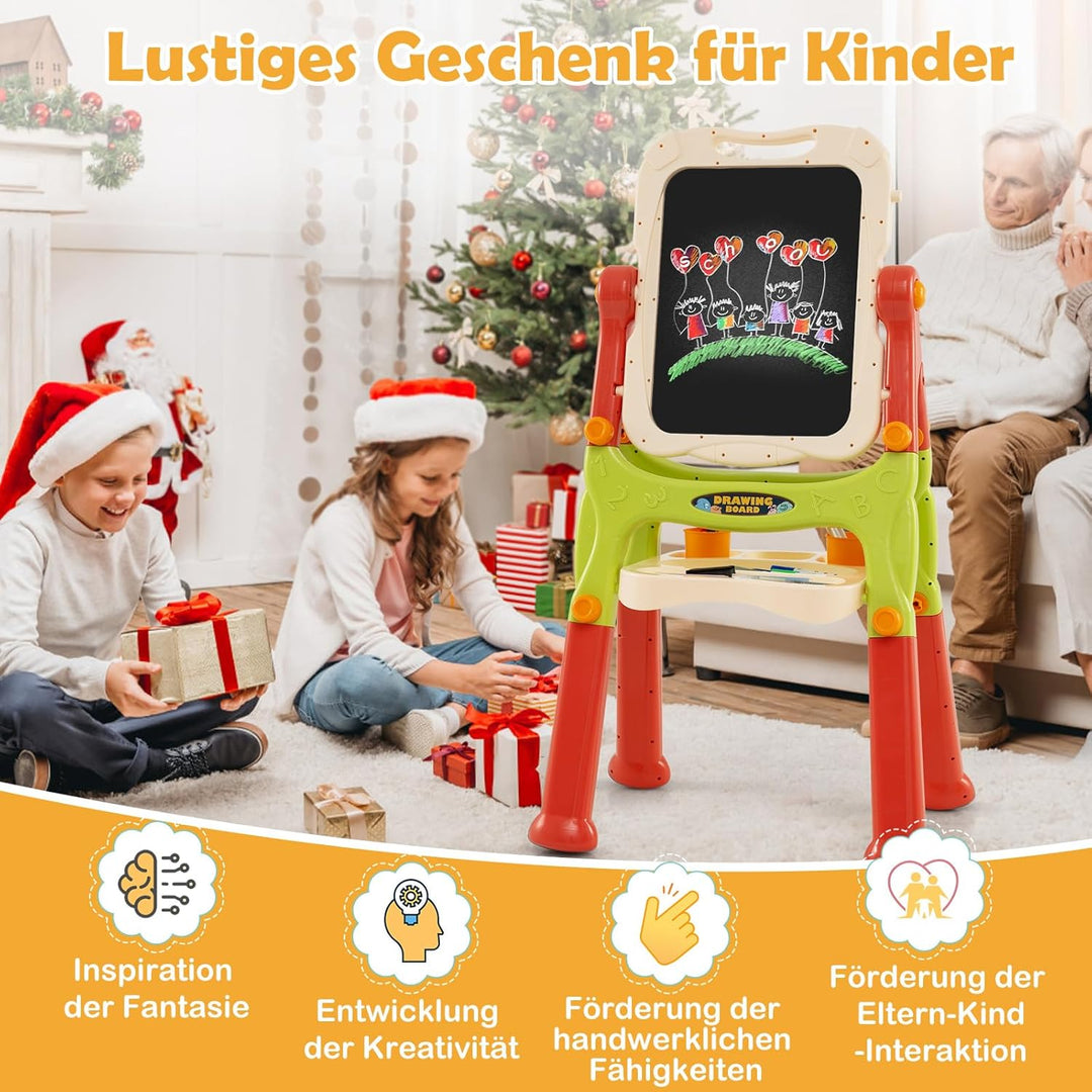COSTWAY Tafel Kinder, doppelseitige Kindertafel höhenverstellbar mit Whiteboard & Kreidetafel, Stand