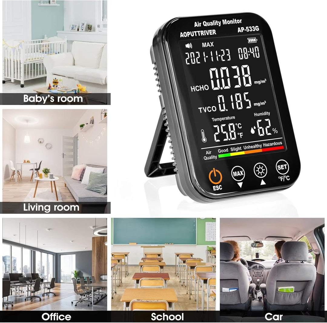 Formaldehyd Detektor, Feuchtigkeit Temperatur Luftqualitätsmonitor für HCHO/TVOC, 4 in1 Raumluftvers