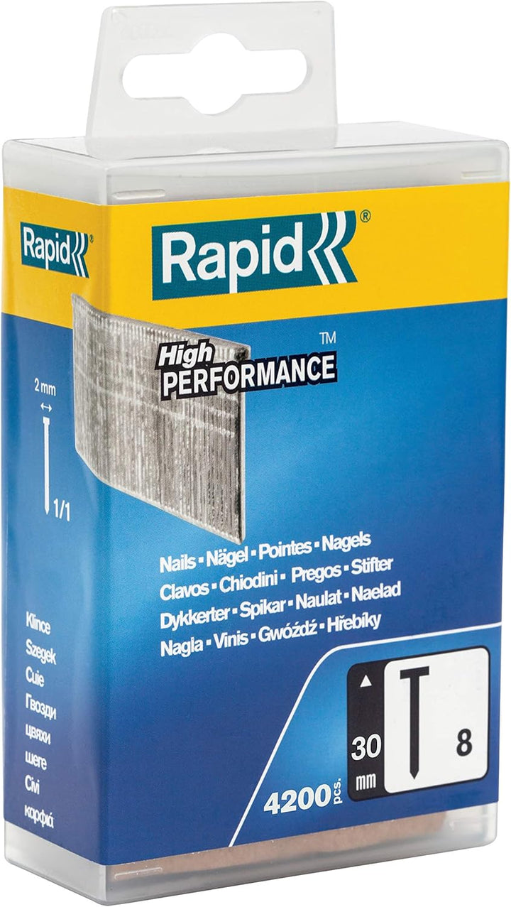 Rapid Nägel Typ 8, 30mm Stauchkopfnägel 18Ga, 4.200 Stk. Kunststoffbox, für tacker, druckluftnagler