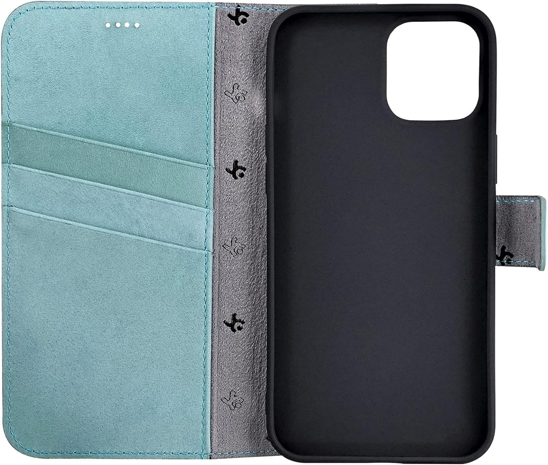 Suncase Book-Style Hülle kompatibel mit iPhone 12 (6.1") Leder Tasche (Slim-Fit) Lederhülle Handytas