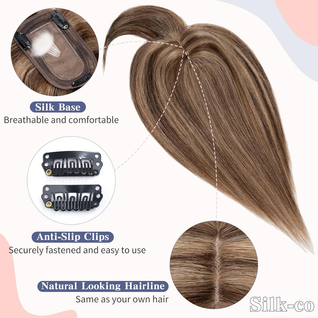 Silk-co Clip in Extension Echthaar Topeer Echthaar Haarteile Echthaar Toupet Haarverlängerung mit Fr
