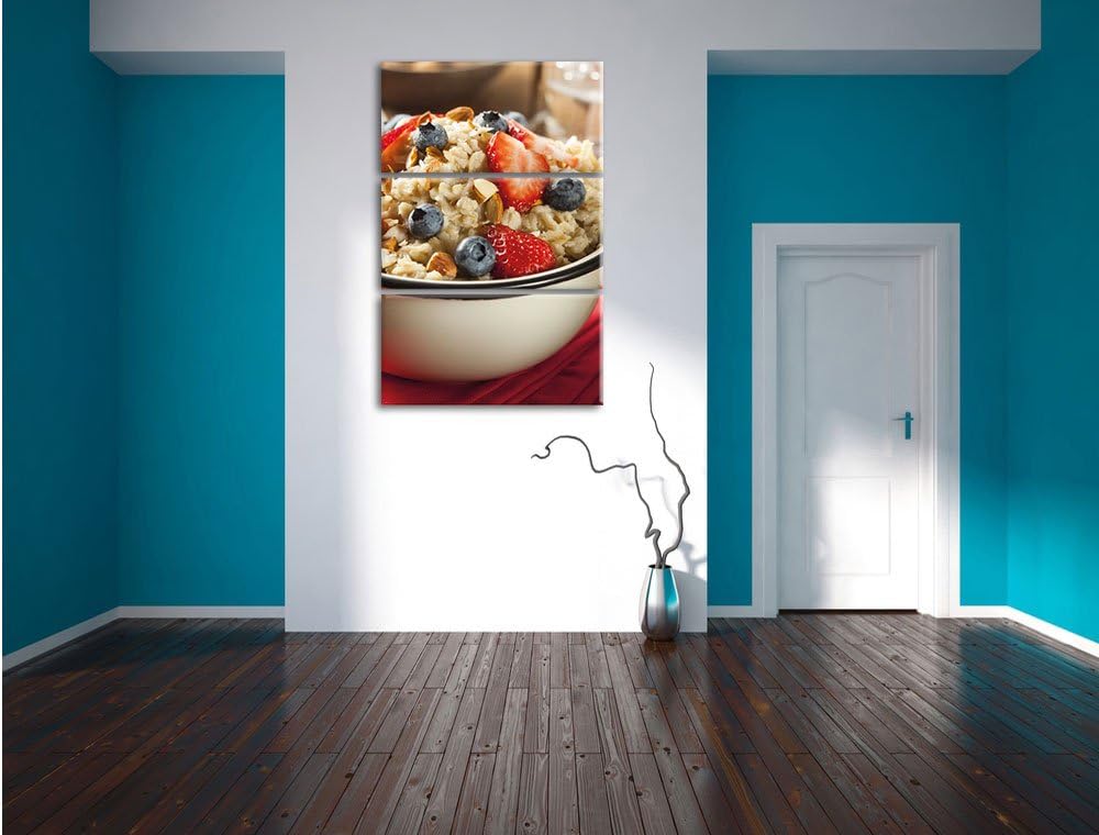 Porridge - Haferbrei mit Beeren / 3-Teilig/Gesamtmass 120cm Leinwandbild bespannt auf Holzrahmen/Wan