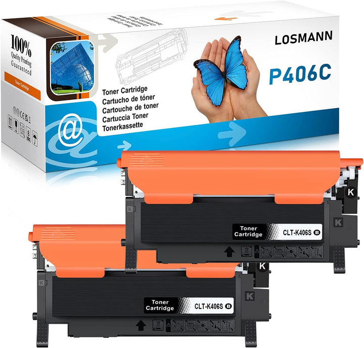 2x LOSMANN Schwarz Toner Kompatibel für Samsung CLT-406S CLP-360 CLT-K406S für Samsung Xpress C410W