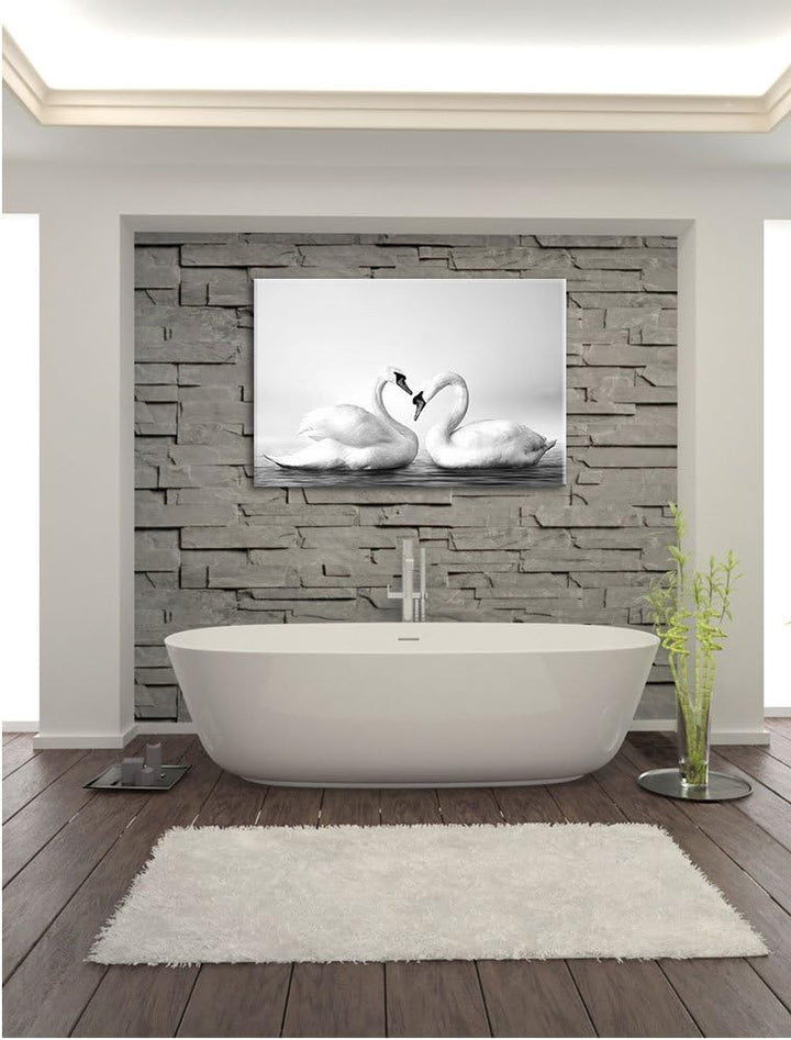 Pixxprint Zwei prächtige Schwäne auf dem Wasser Kunst B&W, Format: 100x70 auf Leinwand, 100x70