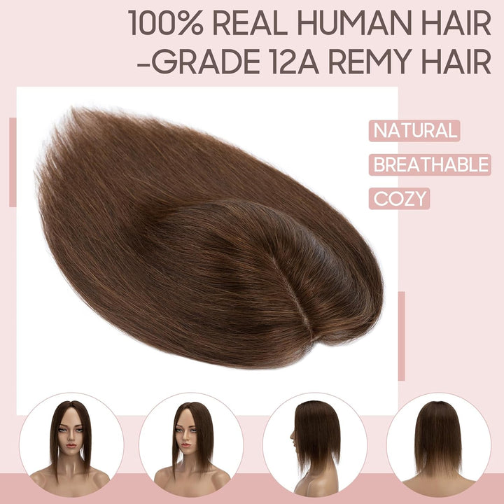 Silk-co Hair Topper Echthaar, 10x12cm Basis Toupet Damen, Haartopper Echthaar mit Remy Seide Basis,